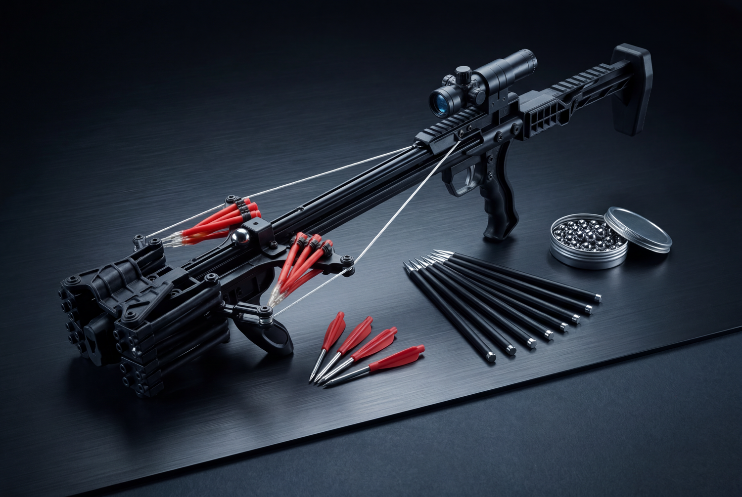 Armbrust Set mit Zielfernrohr, Pfeilen und Zubehör für präzises Schießen