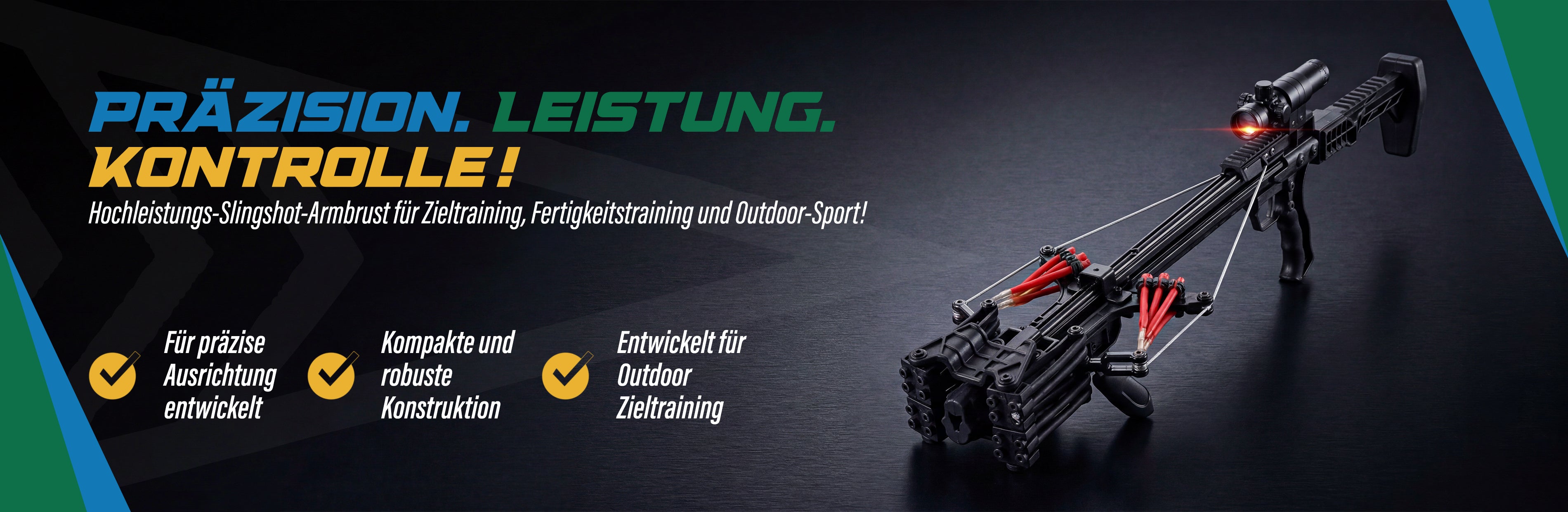 Slingshot Armbrust mit Zielfernrohr in schwarzer Ausführung für präzises Schießen
